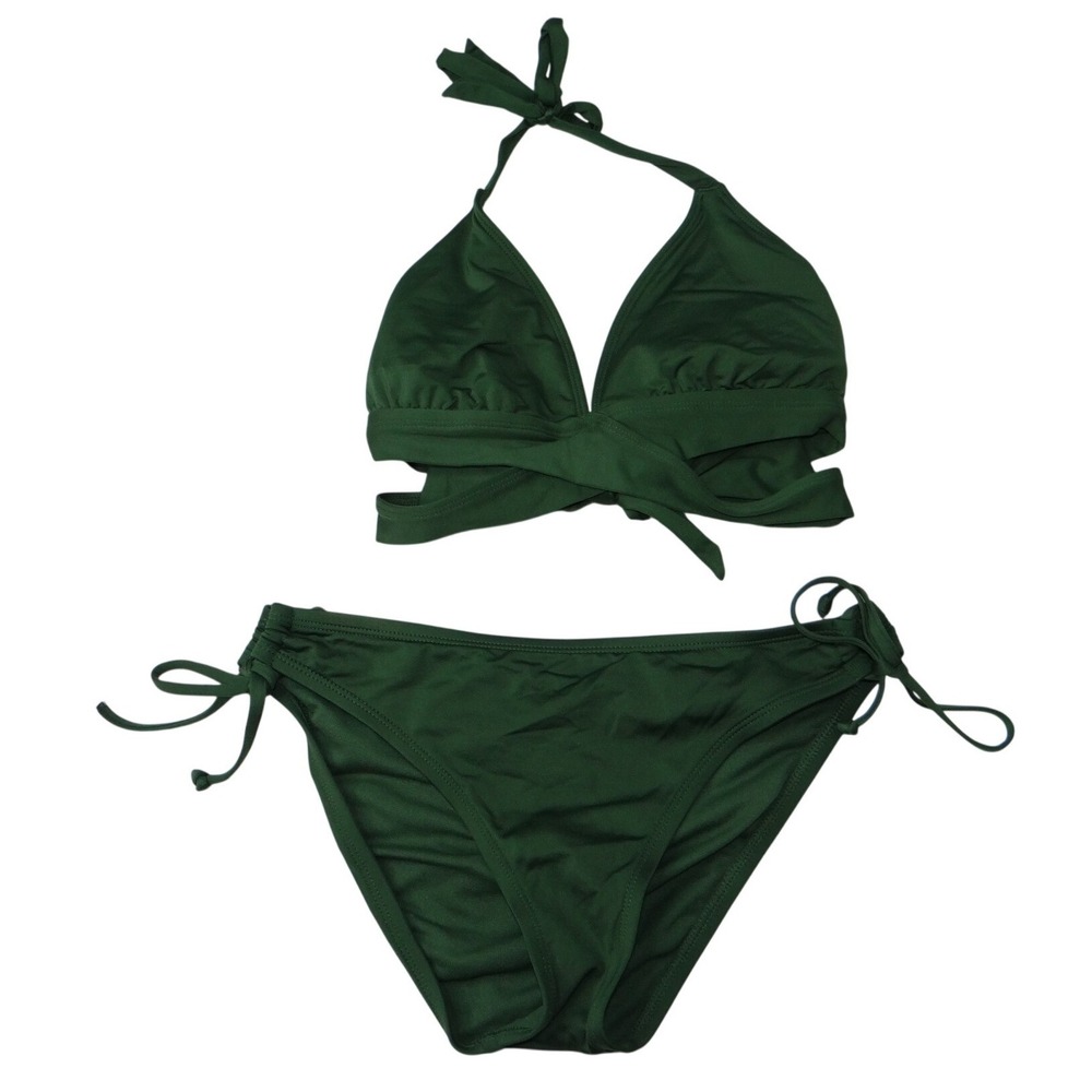 Kona Sol Womens Dark Green Halter Tie Bikini Swimsuit Set Size M/S‎